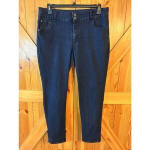 DIAMANTE Dark Wash High Rise Jeans 2 button closure Stretch Size 18 Tall (8841)